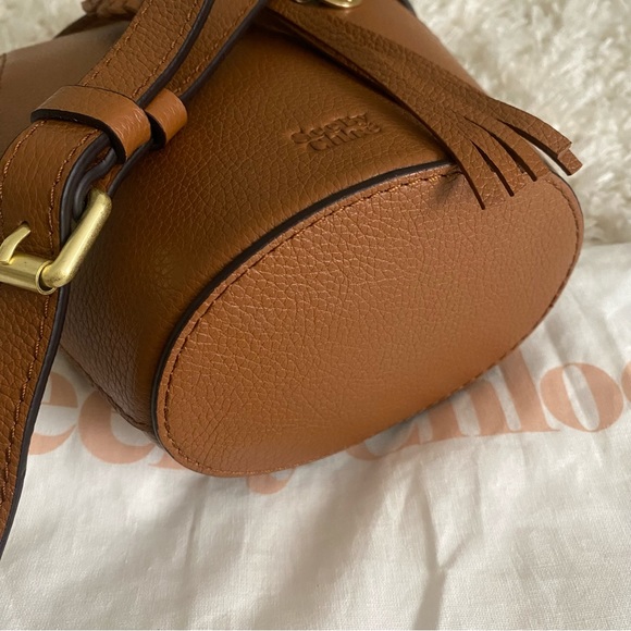 See by Chloe Joan Box Leather Bucket Crossbody Bag Caramello Tan Gold - Picture 12 of 13
